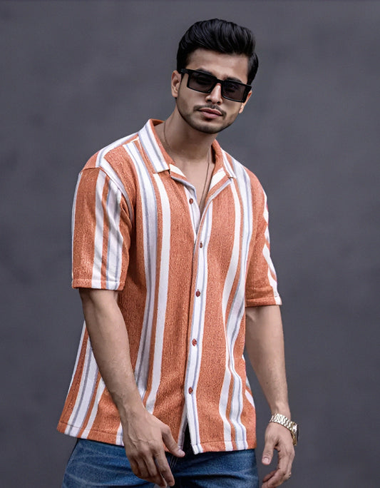 Men's vertical stripes regular cutaway collar multicollour shirt