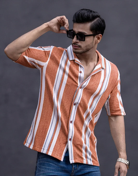 Men's vertical stripes regular cutaway collar multicollour shirt