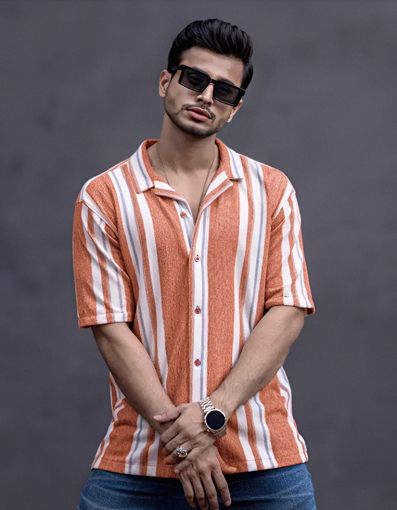 Men's vertical stripes regular cutaway collar multicollour shirt